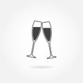 Two glasses of champagne or wine. Cheers icon or sign. Vector illustration. Royalty Free Stock Photo